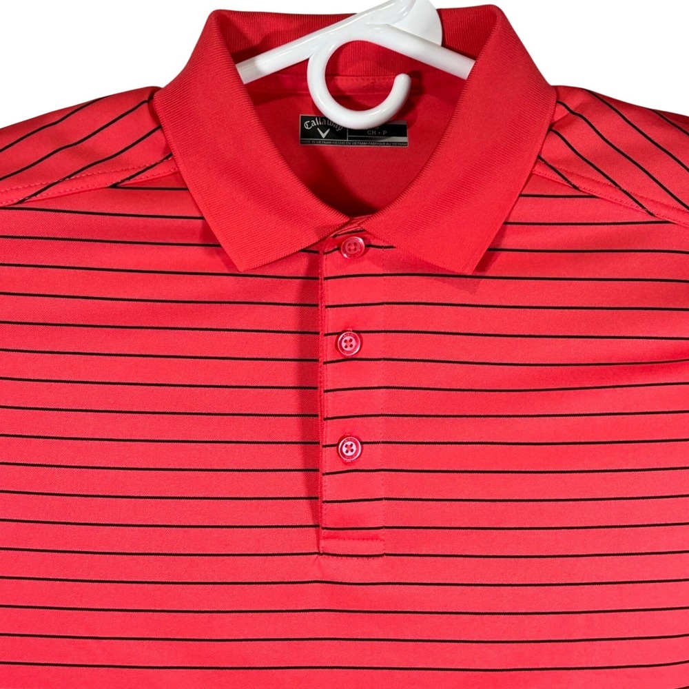 Callaway Mens Golf Polo Shirt Coral Red Black Striped Short Sleeve Size Small